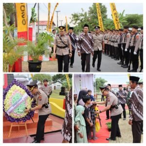 Polres Nganjuk Gelar Upacara Tradisi Peletakan Karangan Bunga di Monumen Perjuangan Polri Ngadiboyo