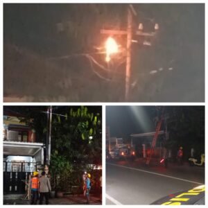 Polsek Krian dan PLN Bergerak Cepat Cegah Kebakaran Akibat Kabel Listrik Terbakar di Depan RSU Al-Islam