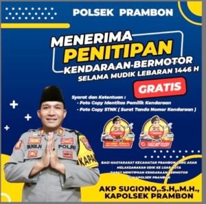 Polsek Prambon Sediakan Layanan Penitipan Kendaraan Gratis bagi Pemudik Lebaran 2025.