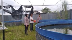 Polsek Gedangan Tinjau Perkembangan Budidaya Ikan Lele di Lahan Ketahanan Pangan Desa Ganting