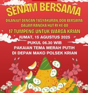 Polsek Krian Gelar Gebyar Senam Bersama dan Tasyakuran dalam Rangka HUT ke-80 Kemerdekaan RI