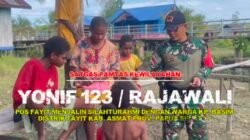 Pererat Kebersamaan dengan Warga Perbatasan, Satgas Yonif 123/Rajawali Gelar Anjangsana di Kampung Basim