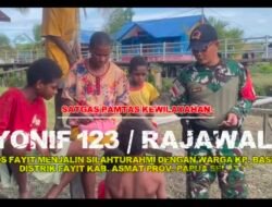 Pererat Kebersamaan dengan Warga Perbatasan, Satgas Yonif 123/Rajawali Gelar Anjangsana di Kampung Basim