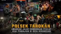 Polsek Tarokan Bersama TNI dan Sat Samapta Polres Kediri Kota Amankan Jalur Kepulangan Ribuan Pesilat Usai Pengajian di Kedungsari