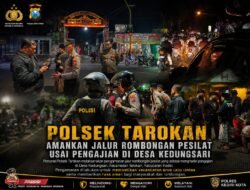 Polsek Tarokan Bersama TNI dan Sat Samapta Polres Kediri Kota Amankan Jalur Kepulangan Ribuan Pesilat Usai Pengajian di Kedungsari