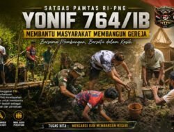 Satgas Pamtas RI-PNG Kewilayahan Yonif 764/IB Pos Kokas Laksanakan Kerja Bakti Pembangunan Gereja di Kokas