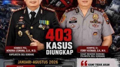 Perang Melawan Narkoba Makin Panas, 403 Kasus Diungkap Polresta Deli Serdang Januari–Agustus 2026