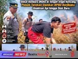 Kebakaran Lahan SDHI Dekat Bandara Dhoho di Tengah Angin Kencang, Polsek Tarokan-Damkar-BPBD Berjibaku Jinakkan Api hingga Sisir Bara