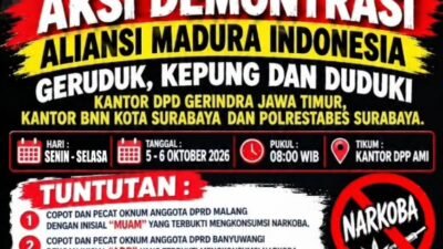 AMI GELAR AKSI DEMONSTRASI, DESAK PENEGAKAN HUKUM ATAS PENYALAHGUNAAN NARKOTIKA YANG MELIBATKAN 3 ANGGOTA DPRD DARI PARTAI GERINDRA