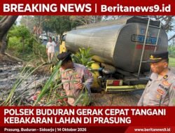 Polsek Buduran Gerak Cepat Tangani Kebakaran Lahan di Prasung